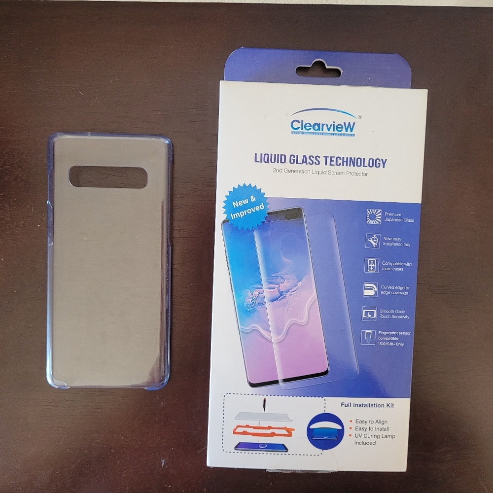Samsung s10 clear case and Clearview Screen protector with uv installation